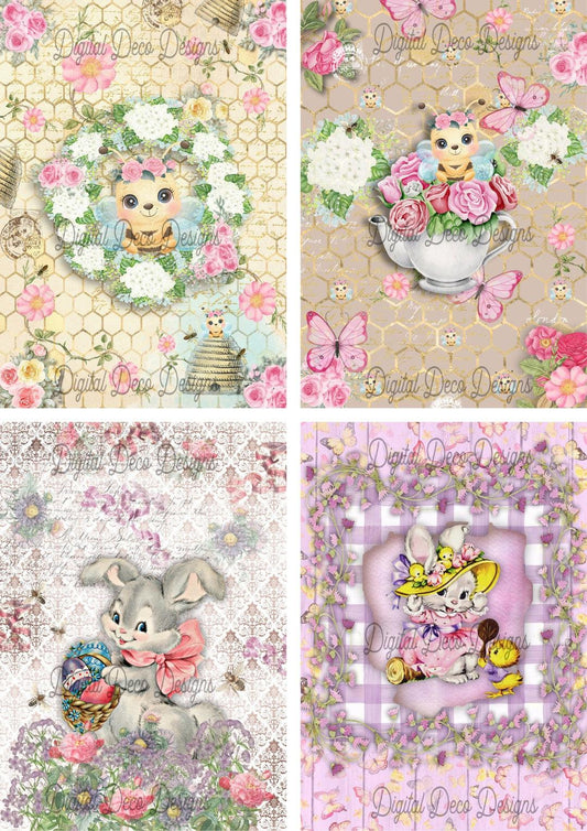 Bees and Bunnies 4 Collage Sheet (#A025)